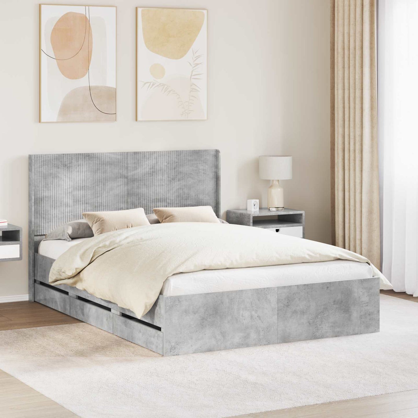 Bed Frame with Storage and Headboard Concrete Grey 135 x 190 cm