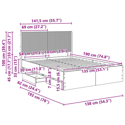 Bed Frame with Storage and Headboard Concrete Grey 135 x 190 cm