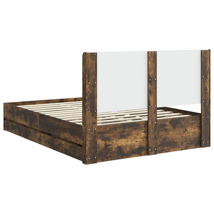 Bed Frame with Storage and Headboard Smoked Oak 135 x 190 cm