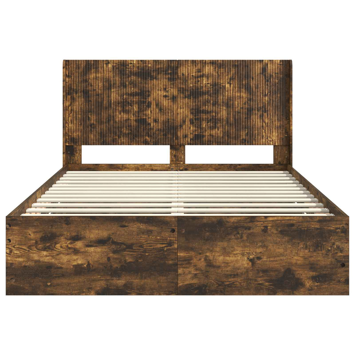 Bed Frame with Storage and Headboard Smoked Oak 135 x 190 cm
