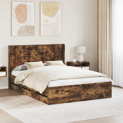 Bed Frame with Storage and Headboard Smoked Oak 120 x 200 cm