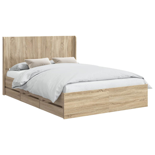 Bed Frame with Storage and Headboard Sonoma Oak 120 x 190 cm