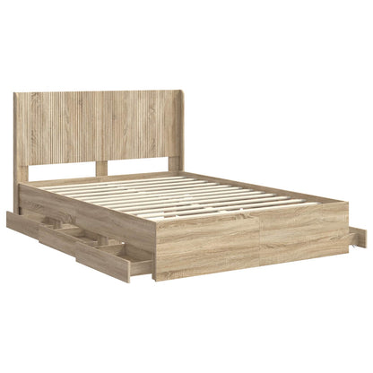 Bed Frame with Storage and Headboard Sonoma Oak 120 x 190 cm