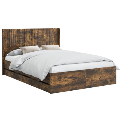 Bed Frame with Storage and Headboard Smoked Oak 120 x 190 cm