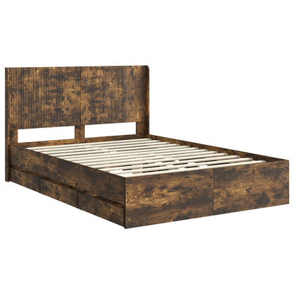 Bed Frame with Storage and Headboard Smoked Oak 120 x 190 cm