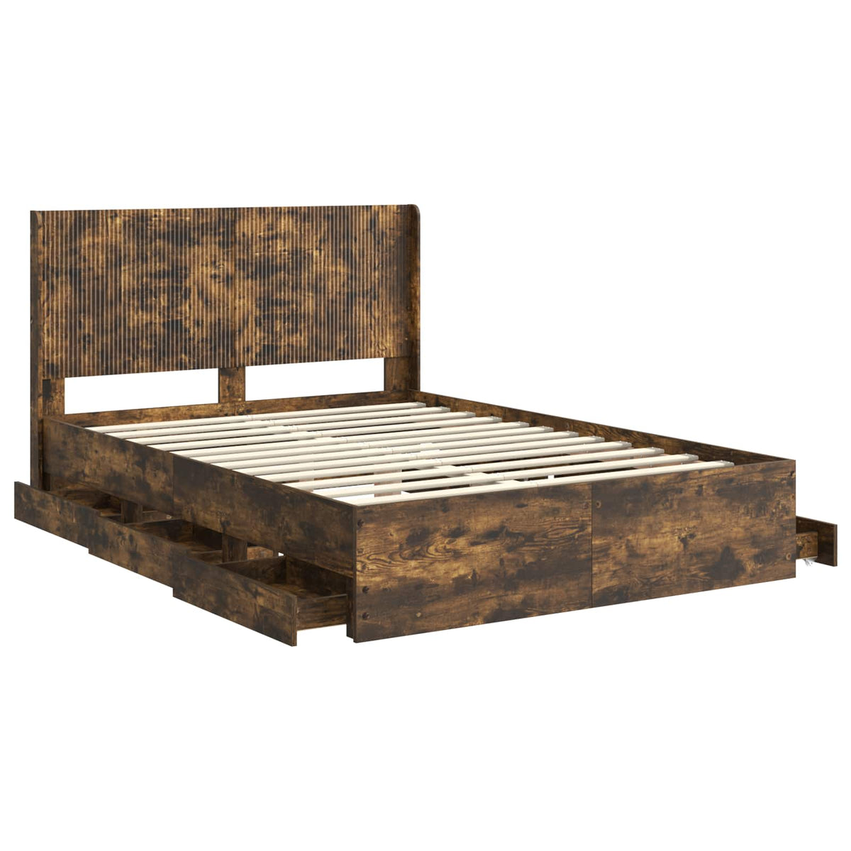 Bed Frame with Storage and Headboard Smoked Oak 120 x 190 cm