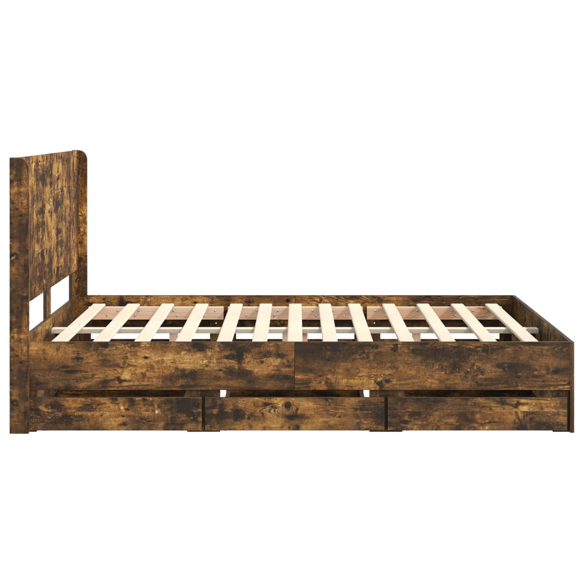 Bed Frame with Storage and Headboard Smoked Oak 120 x 190 cm