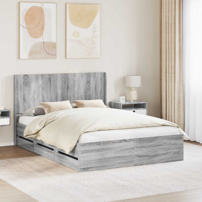 Bed Frame with Storage and Headboard Grey Sonoma 120 x 190 cm