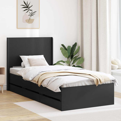 Bed Frame with Storage and Headboard Black 100 x 200 cm