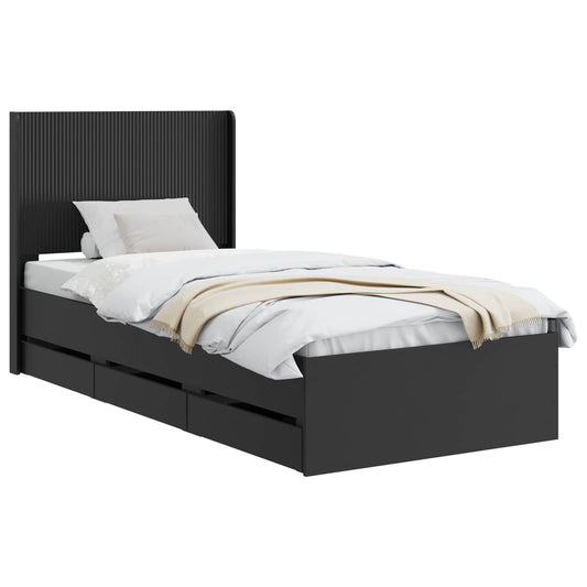Bed Frame with Storage and Headboard Black 100 x 200 cm