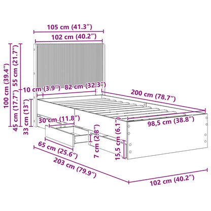 Bed Frame with Storage and Headboard Smoked Oak 100 x 200 cm