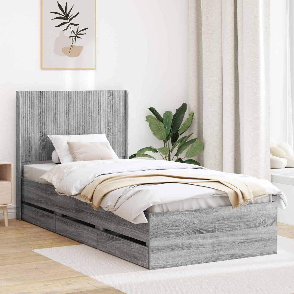 Bed Frame with Storage and Headboard Grey Sonoma 100 x 200 cm