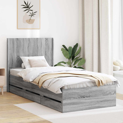 Bed Frame with Storage and Headboard Grey Sonoma 100 x 200 cm