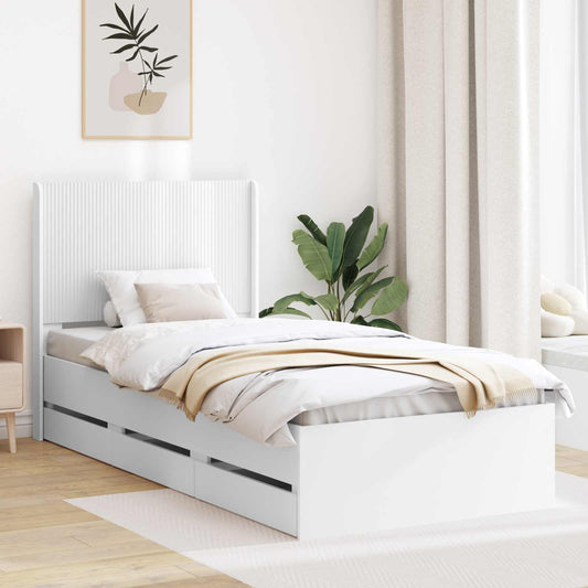 Bed Frame with Storage and Headboard White 90 x 200 cm