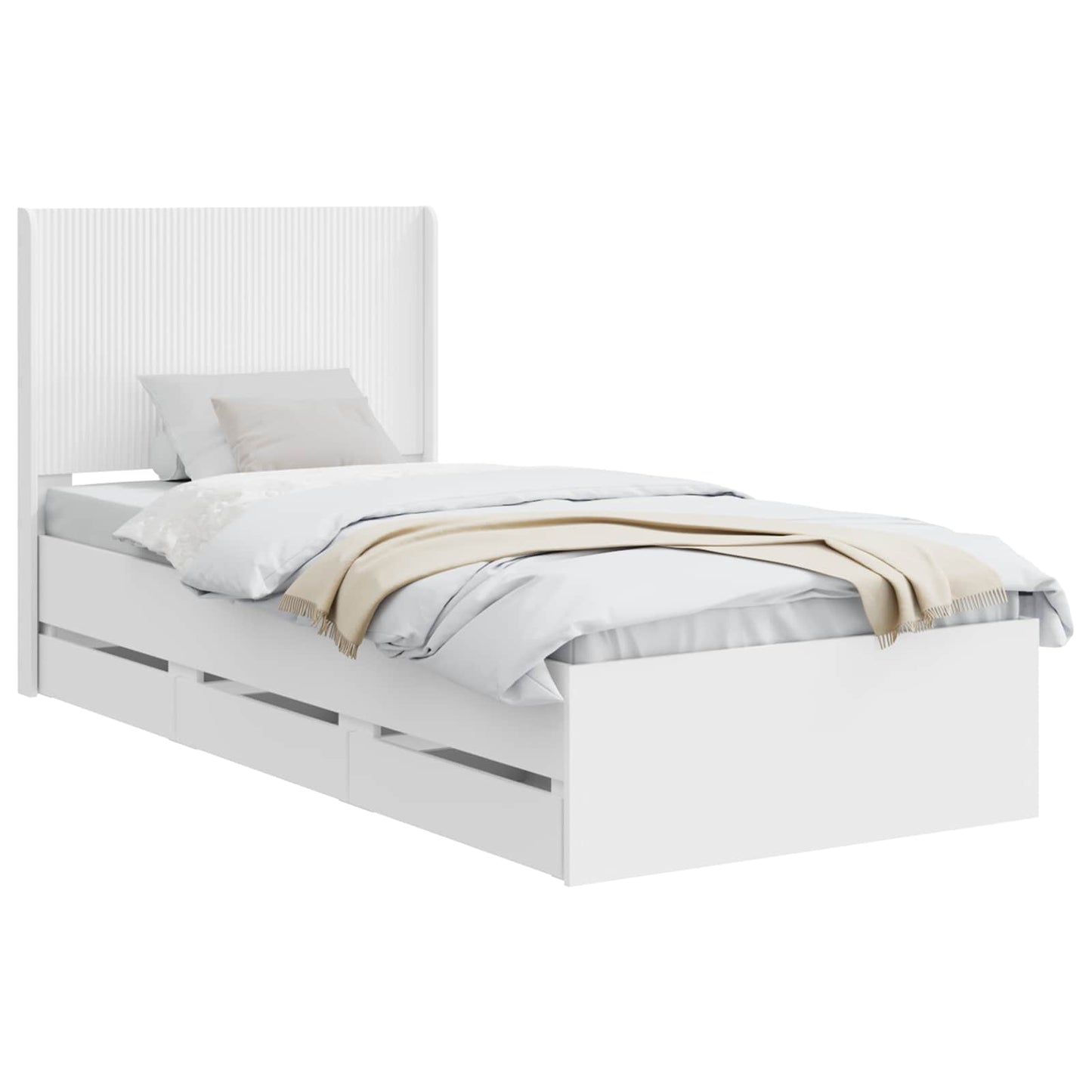Bed Frame with Storage and Headboard White 90 x 200 cm