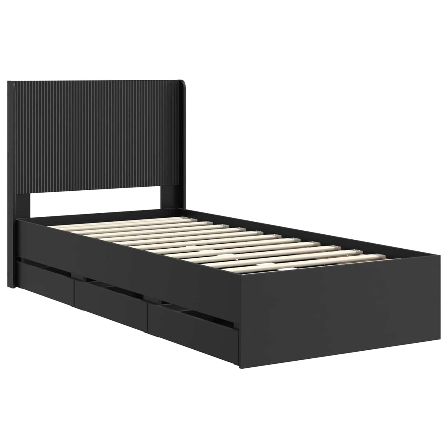 Bed Frame with Storage and Headboard Black 90 x 200 cm