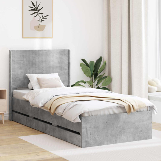 Bed Frame with Storage and Headboard Concrete Grey 90 x 200 cm