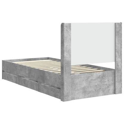 Bed Frame with Storage and Headboard Concrete Grey 90 x 200 cm