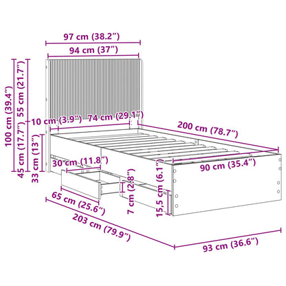 Bed Frame with Storage and Headboard Smoked Oak 90 x 200 cm