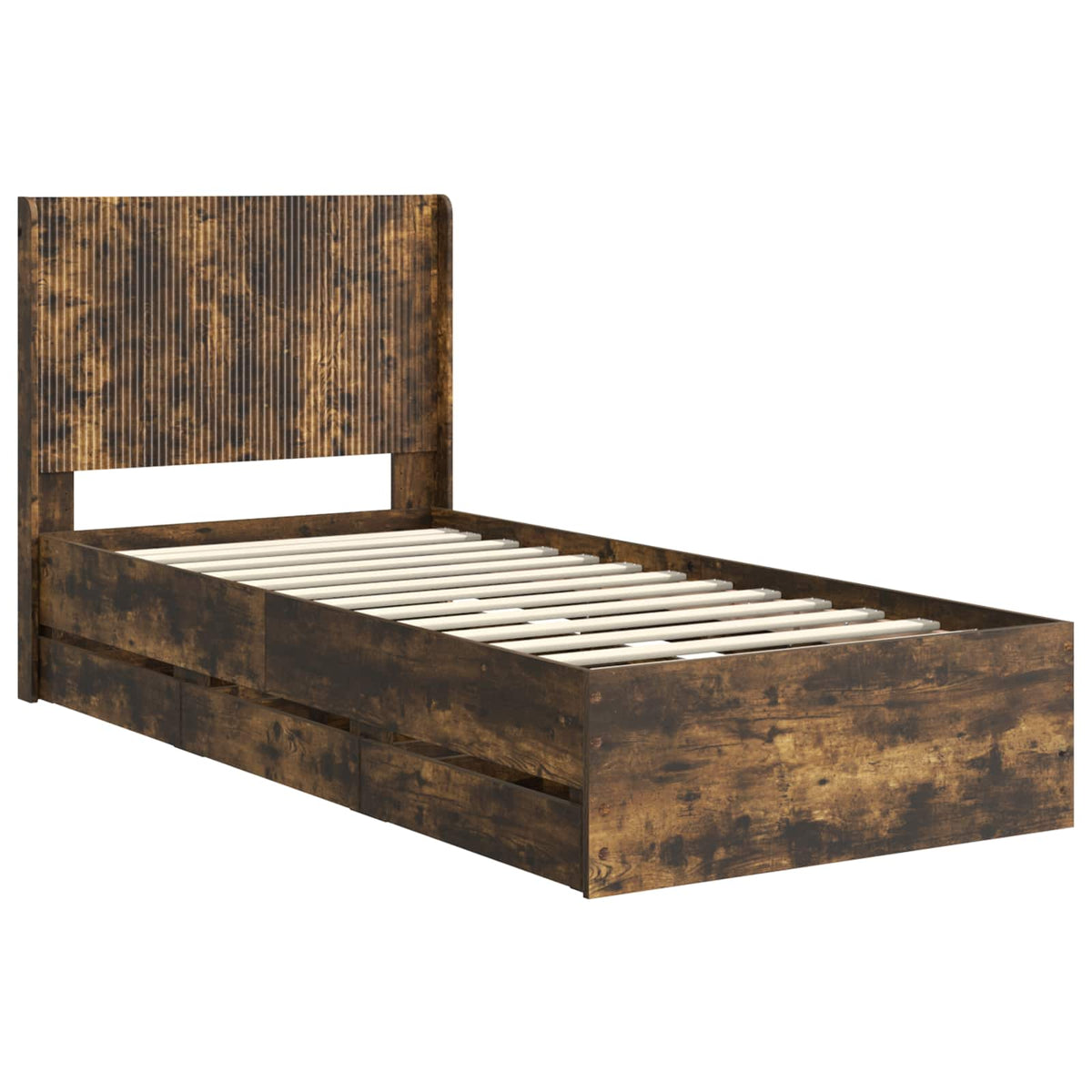 Bed Frame with Storage and Headboard Smoked Oak 90 x 190 cm
