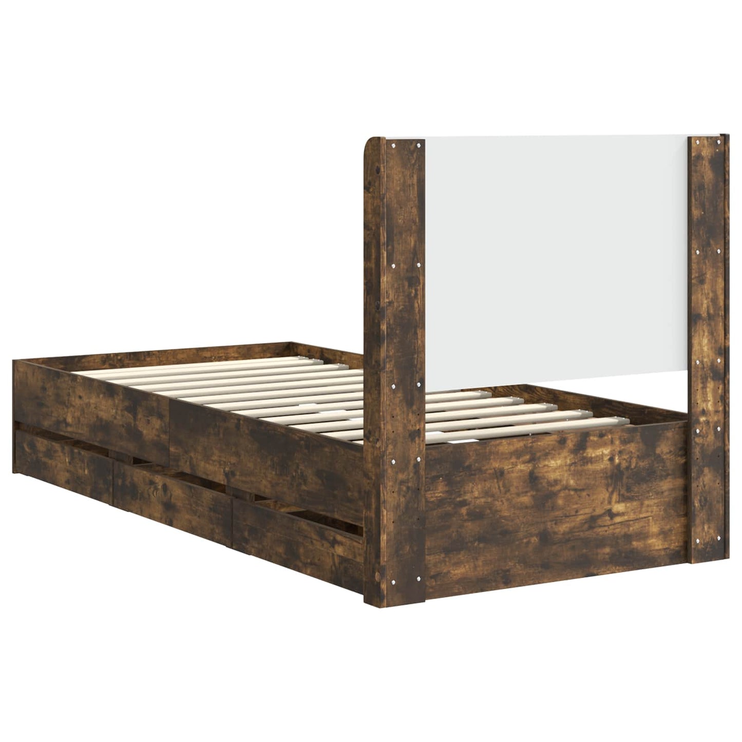 Bed Frame with Storage and Headboard Smoked Oak 90 x 190 cm