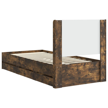 Bed Frame with Storage and Headboard Smoked Oak 90 x 190 cm