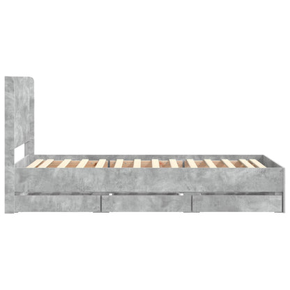 Bed Frame with Storage and Headboard Concrete Grey 75 x 190 cm