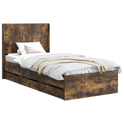 Bed Frame with Storage and Headboard Smoked Oak 75 x 190 cm