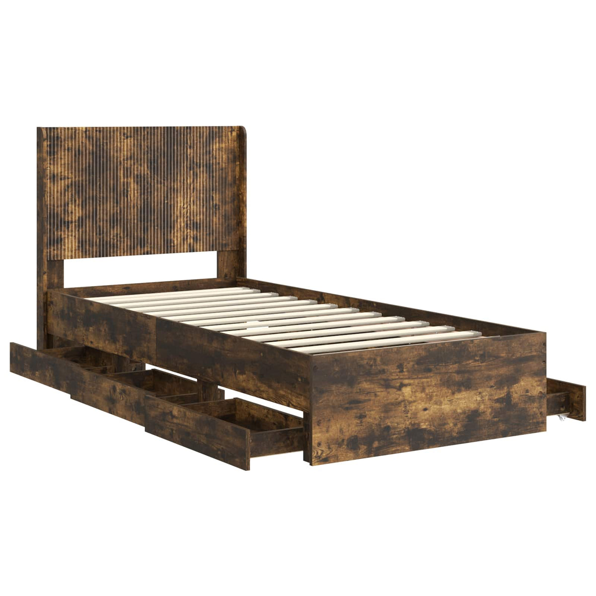 Bed Frame with Storage and Headboard Smoked Oak 75 x 190 cm