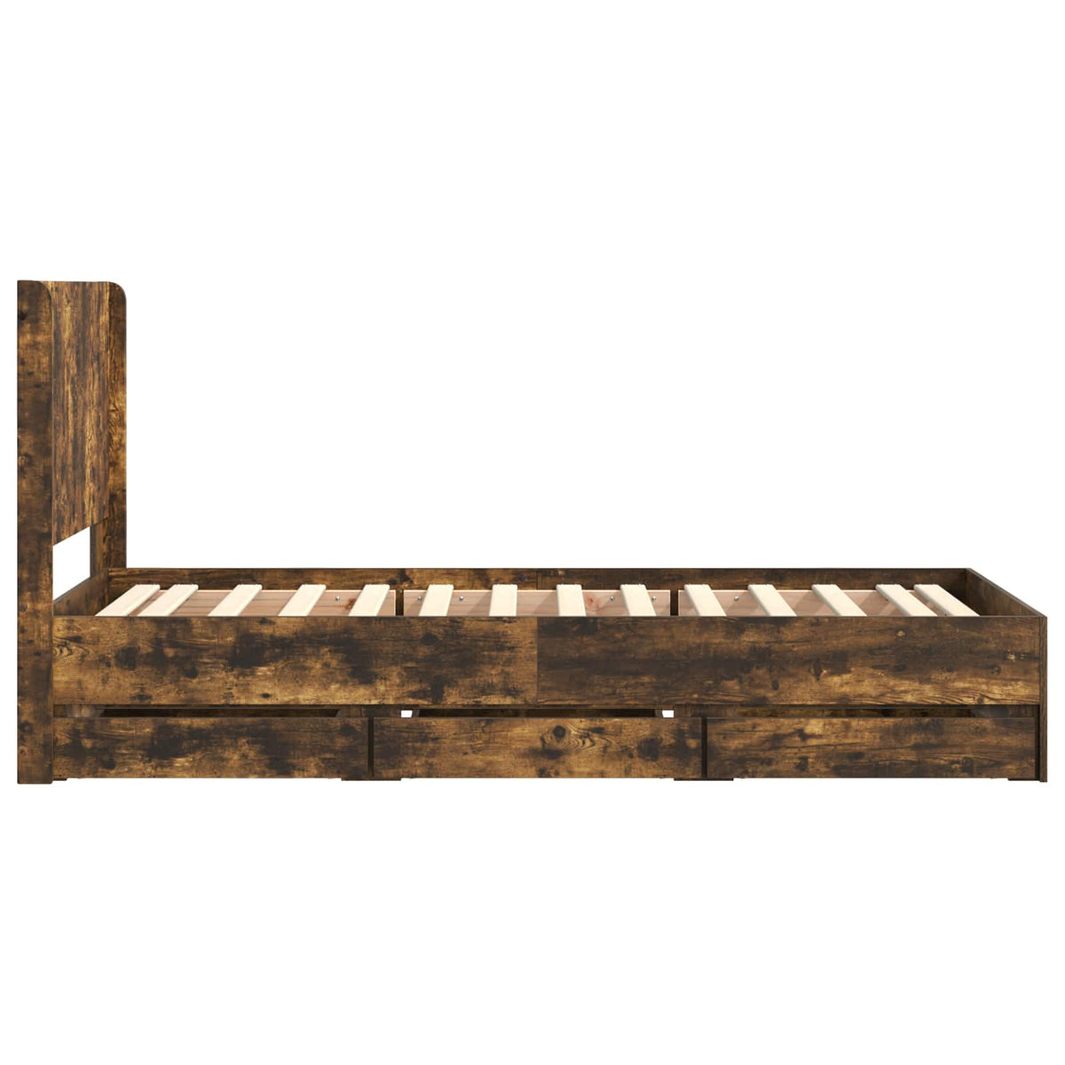 Bed Frame with Storage and Headboard Smoked Oak 75 x 190 cm