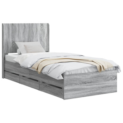 Bed Frame with Storage and Headboard Grey Sonoma 75 x 190 cm