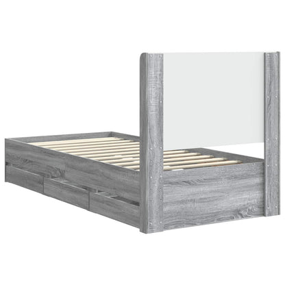Bed Frame with Storage and Headboard Grey Sonoma 75 x 190 cm