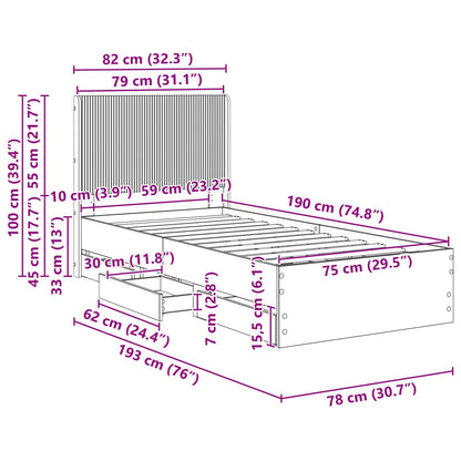 Bed Frame with Storage and Headboard Grey Sonoma 75 x 190 cm
