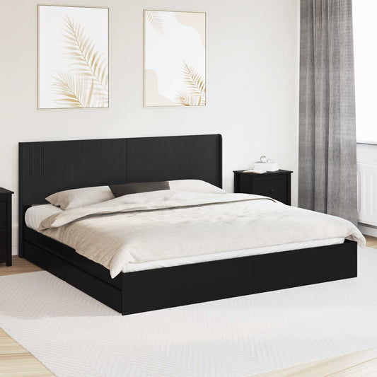 Bed Frame with Storage and Headboard Black 200 x 200 cm