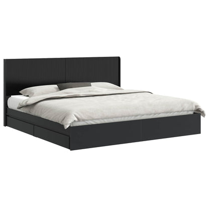 Bed Frame with Storage and Headboard Black 200 x 200 cm