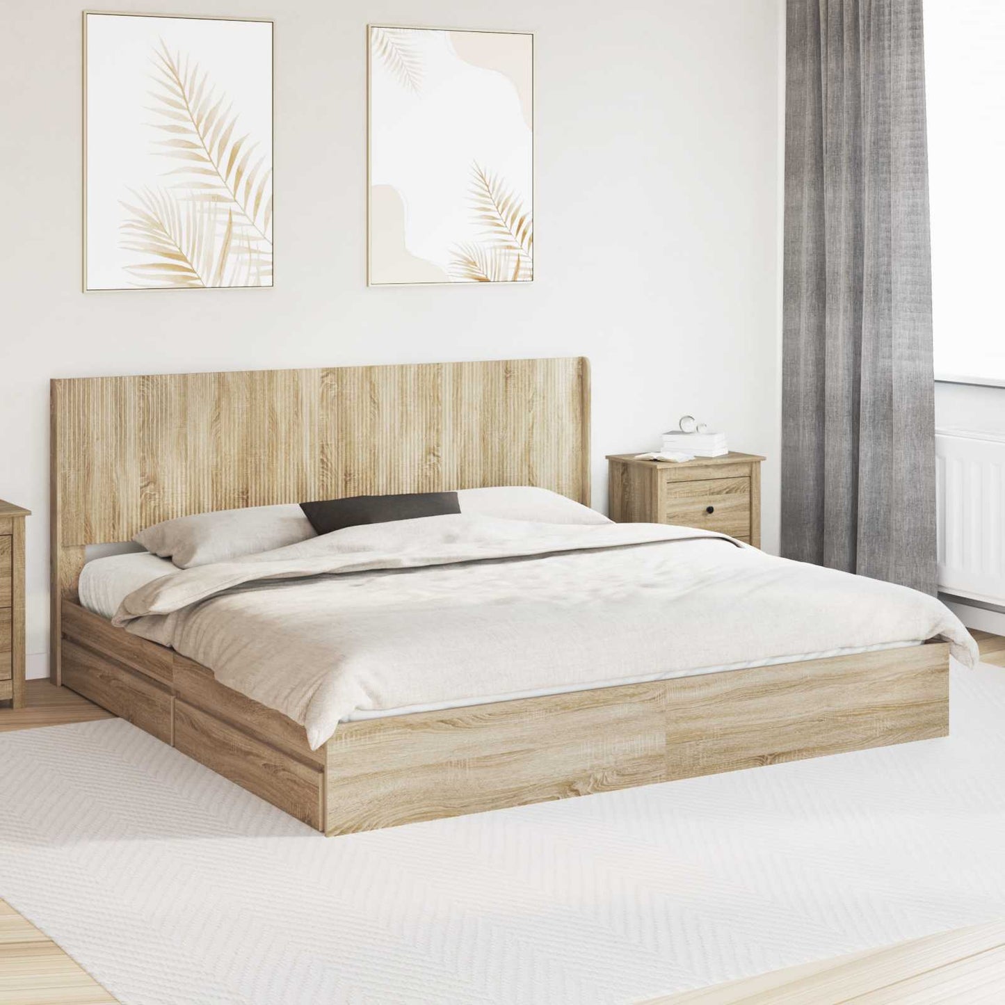 Bed Frame with Storage and Headboard Sonoma Oak 180 x 200 cm