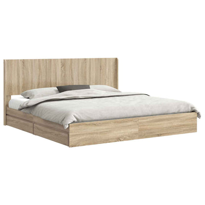 Bed Frame with Storage and Headboard Sonoma Oak 180 x 200 cm