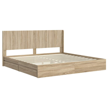 Bed Frame with Storage and Headboard Sonoma Oak 180 x 200 cm