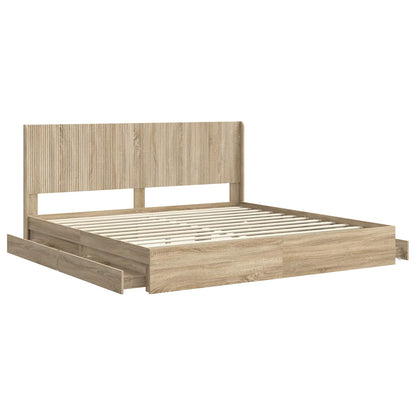 Bed Frame with Storage and Headboard Sonoma Oak 180 x 200 cm