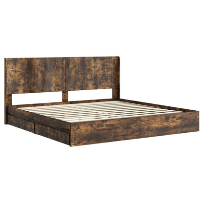 Bed Frame with Storage and Headboard Smoked Oak 180 x 200 cm