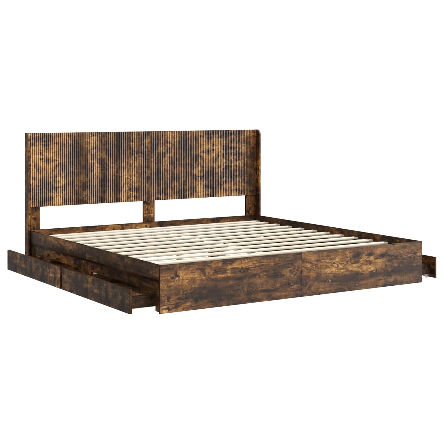 Bed Frame with Storage and Headboard Smoked Oak 180 x 200 cm