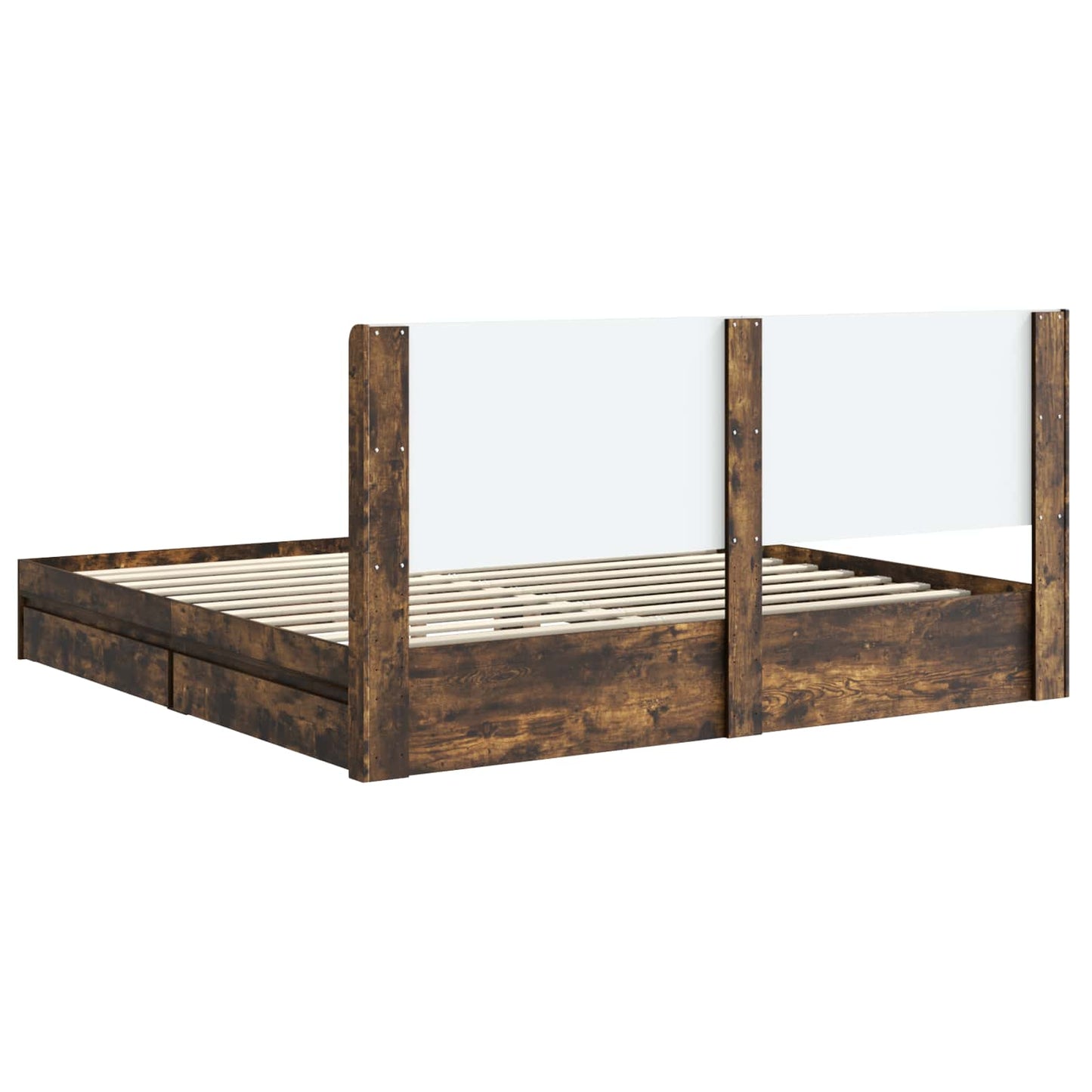 Bed Frame with Storage and Headboard Smoked Oak 180 x 200 cm