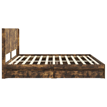 Bed Frame with Storage and Headboard Smoked Oak 180 x 200 cm