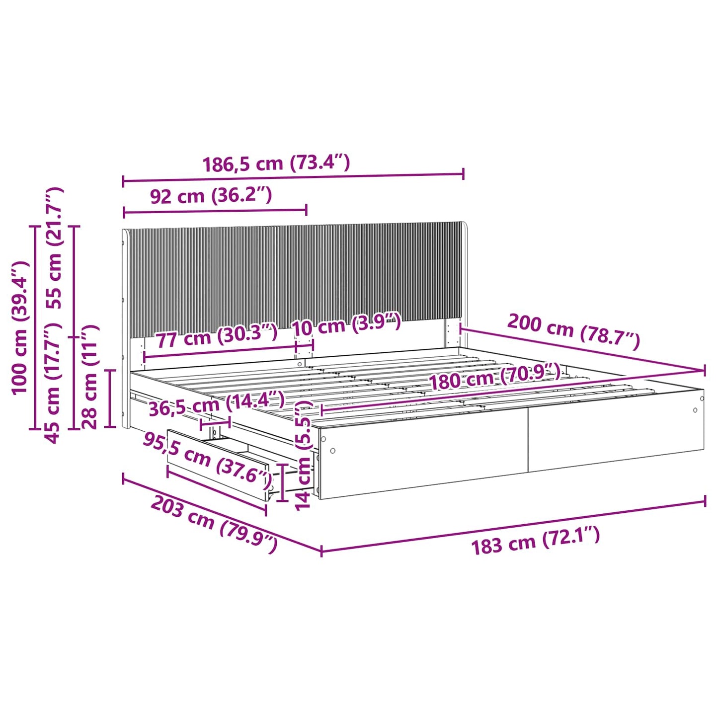 Bed Frame with Storage and Headboard Grey Sonoma 180 x 200 cm