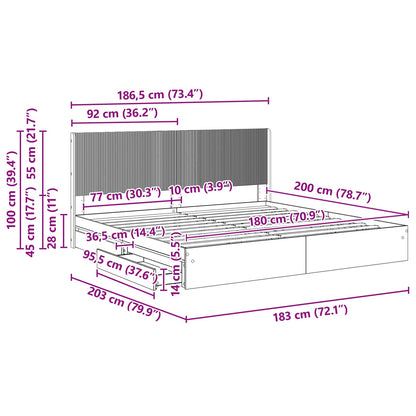 Bed Frame with Storage and Headboard Grey Sonoma 180 x 200 cm