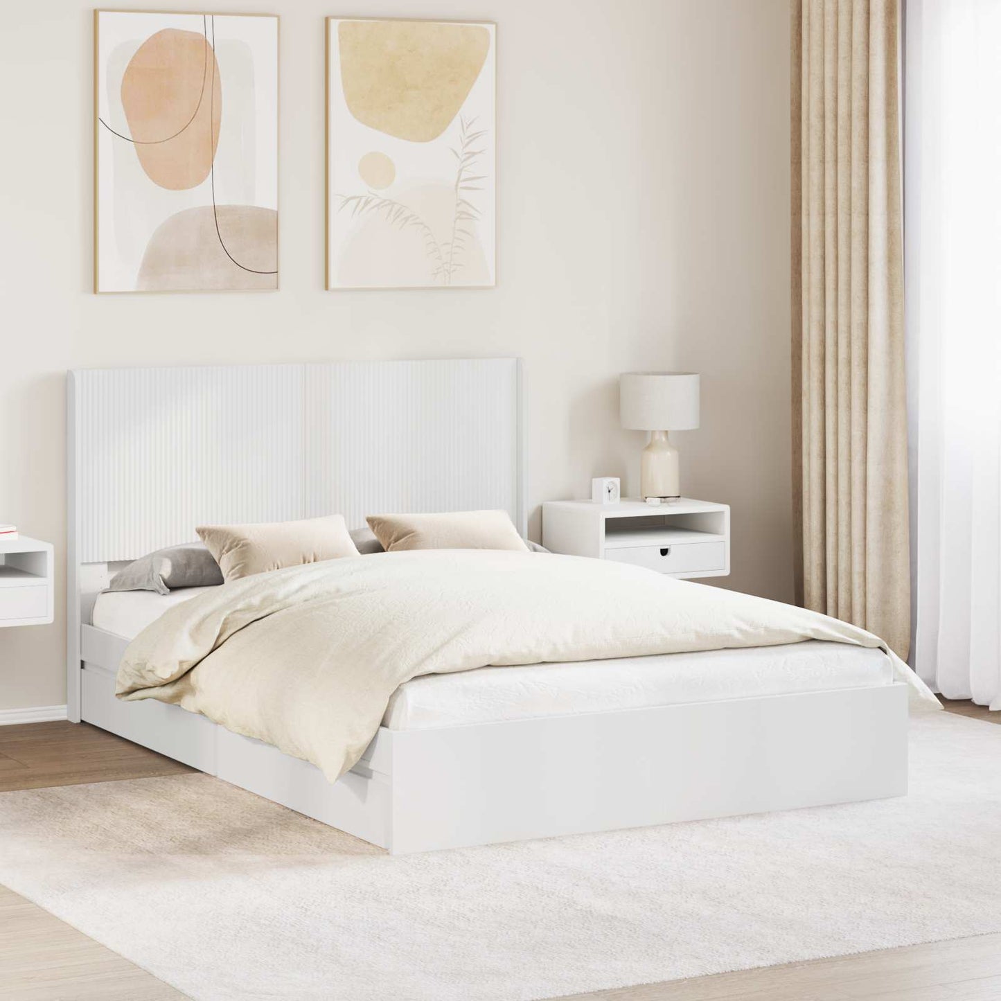 Bed Frame with Storage and Headboard White 160 x 200 cm
