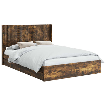 Bed Frame with Storage and Headboard Smoked Oak 160 x 200 cm