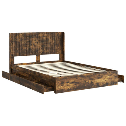Bed Frame with Storage and Headboard Smoked Oak 160 x 200 cm