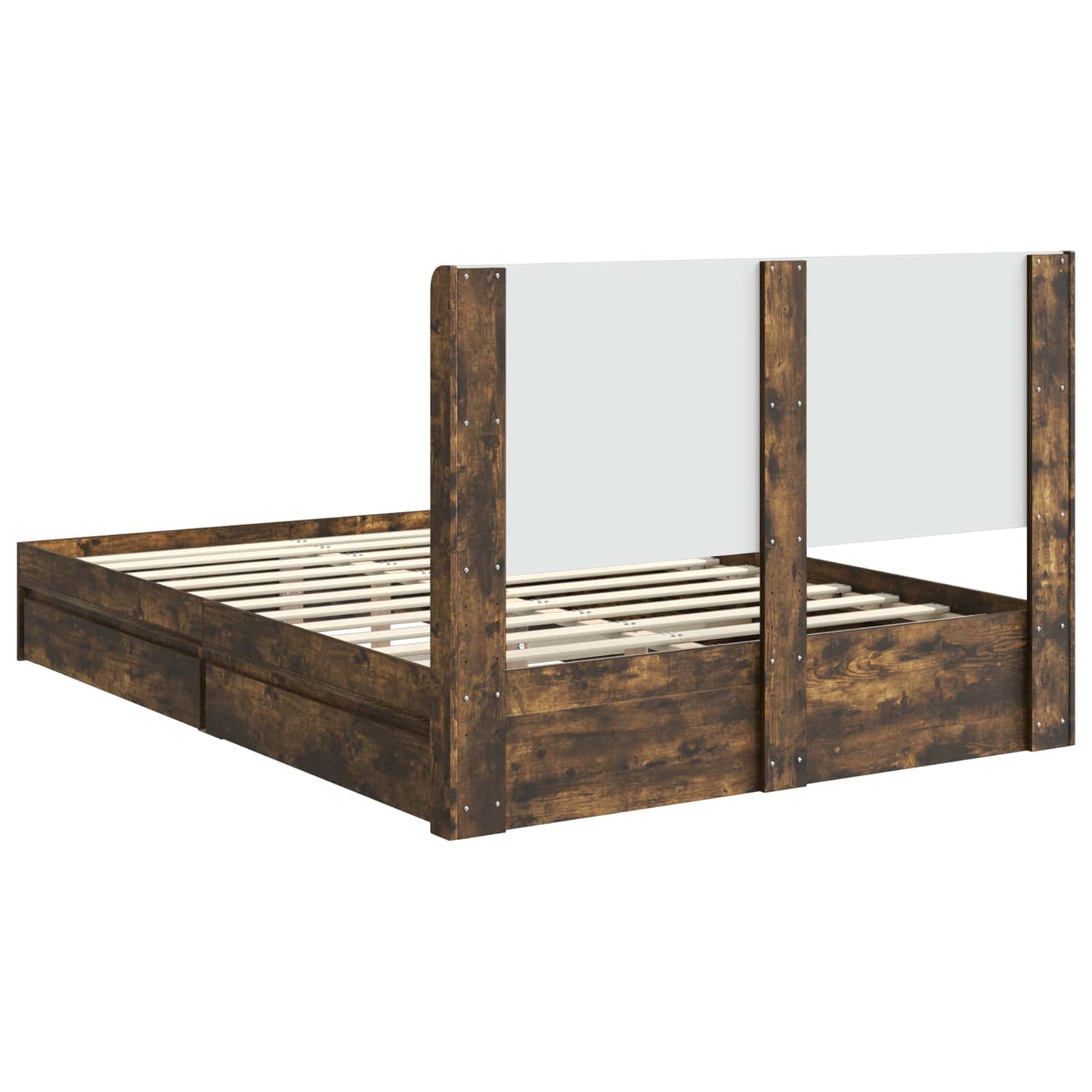 Bed Frame with Storage and Headboard Smoked Oak 160 x 200 cm