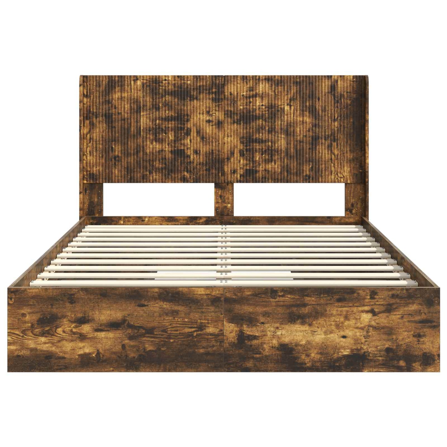 Bed Frame with Storage and Headboard Smoked Oak 160 x 200 cm